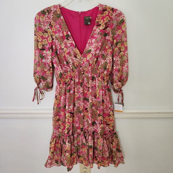 Just Taylor Dresses & Skirts - New Just Taylor Dress Size Small Womens Peasant Floral Chiffon Deep Vneck Pink